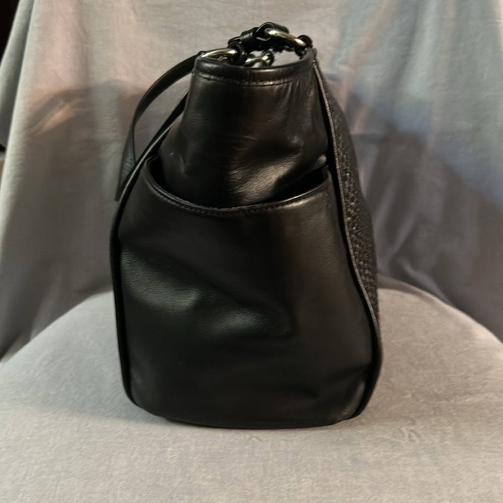 Coach Park Large Woven Black & Silver Leather Zip Top Tote Shoulder Bag - Picture 6 of 11